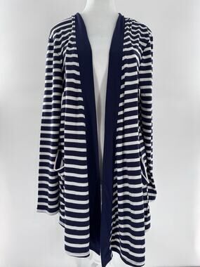 Shiela Rose Cardigan Sz XL Open Striped Nautical Beach Preppy Pockets Casual NWT